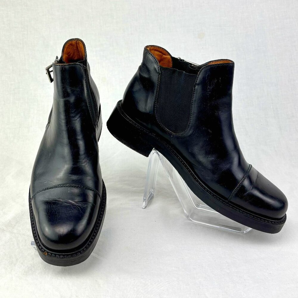 Black Leather Ankle Boots with Buckle Detail - Picture 2 of 11